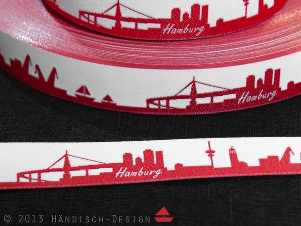Webband Skyline Hamburg rot / weiß