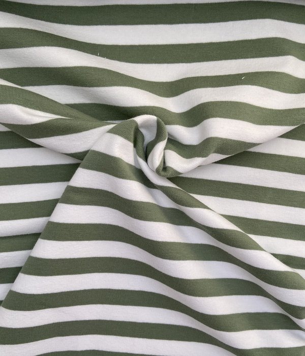 French Terry  Stripes, weiß / olivgrün