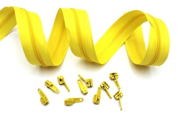 1m Endlos Reißverschluss 3 mm gelb + 4 Zipper
