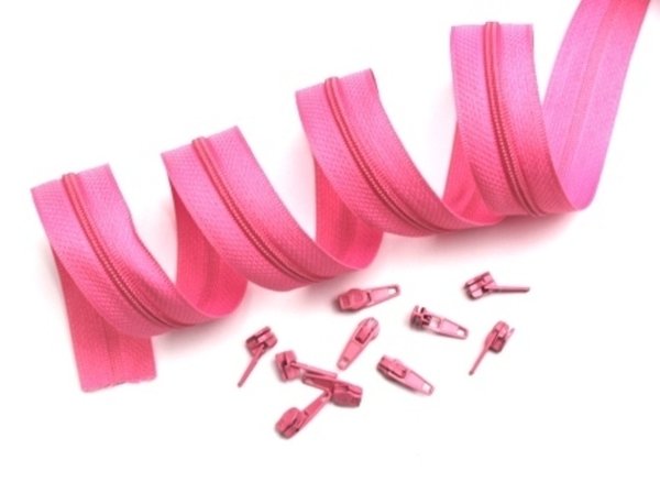 1m Endlos Reißverschluss 3 mm rosa + 4 Zipper