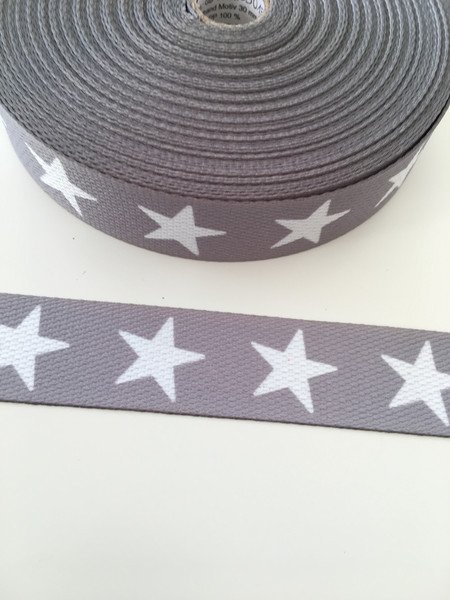 Gurtband grau mit weißen Sternen, 30mm breit