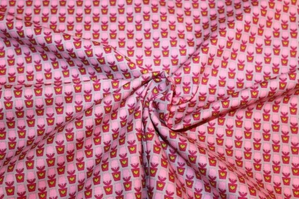 4x 0,5m BW-Stoffpaket Blumenherz rosa / grau