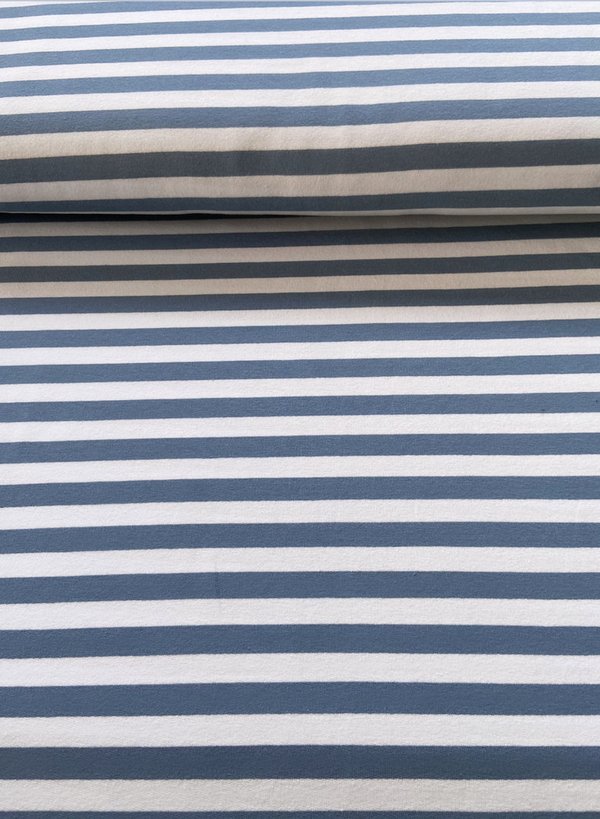 French Terry  Stripes, weiß / jeansblau