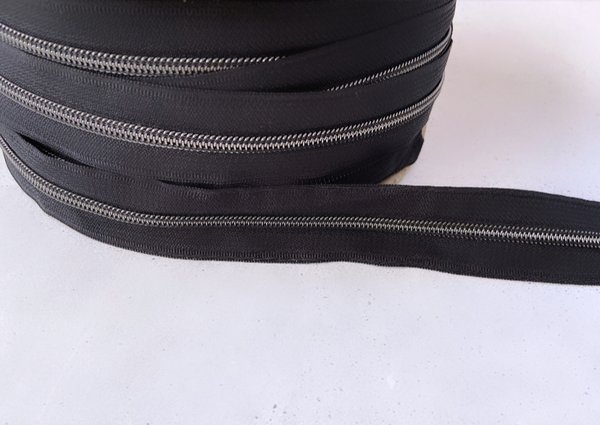 Endlos Reißverschluss 5 mm, schwarz / nickelschwarz