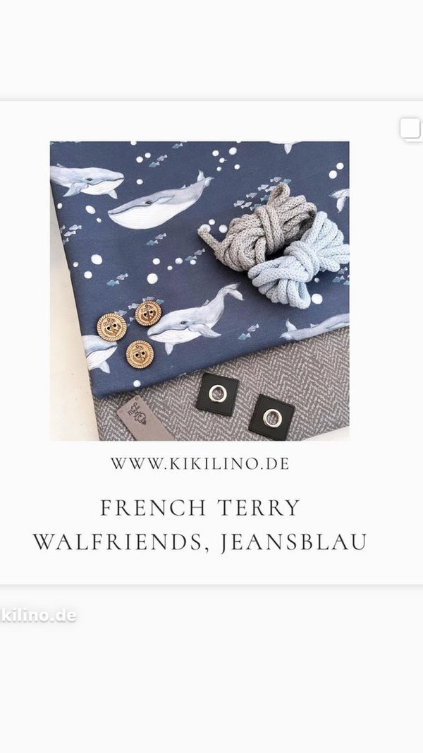 French Terry Walfriends, jeansblau